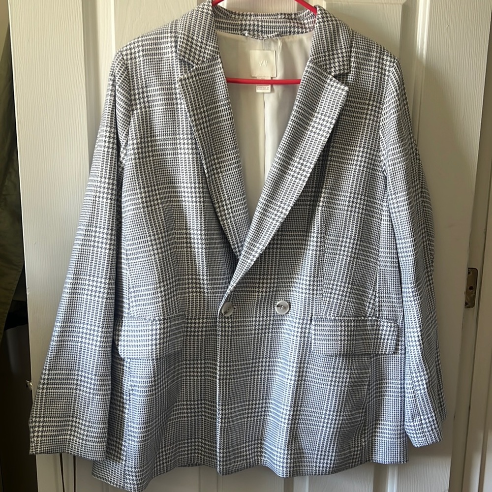 NWT Blue & White Plaid Blazer